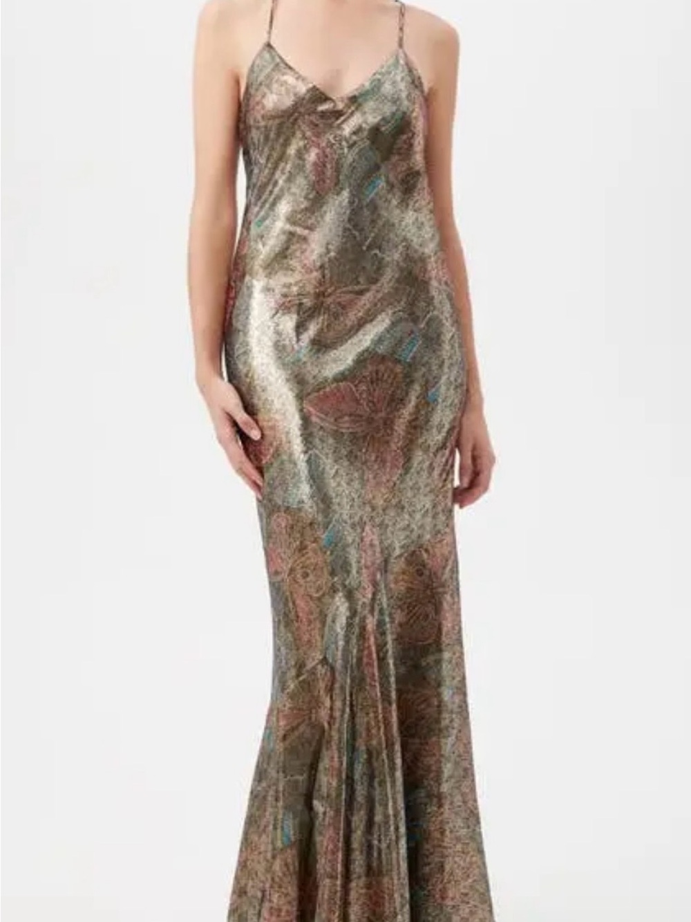 Trina Turk Arana Metallic Butterfly-Print Silk Gown